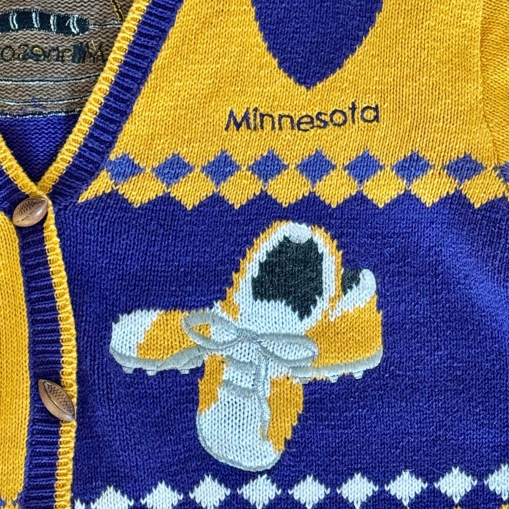 VTG Minnesota Vikings NFL Granny Sweater Cardigan Patchwork Embroidery Womens XL - Picture 6 of 13